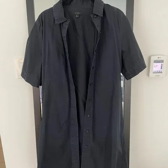 cos navy shirt dress Cos Pleated Bow-Detail Midi Shirt Dress - Navy